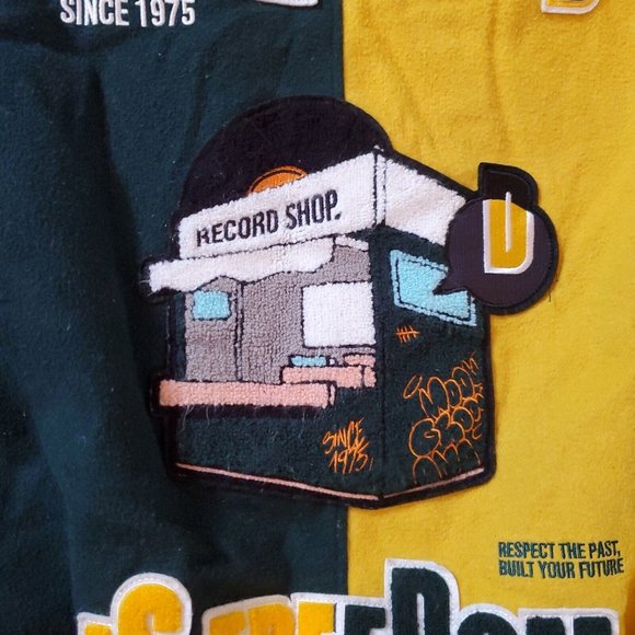 Zara dnwr Men’s Small Varsity Bomber Jacket Patches Green Letterman Embroidered - Picture 10 of 13